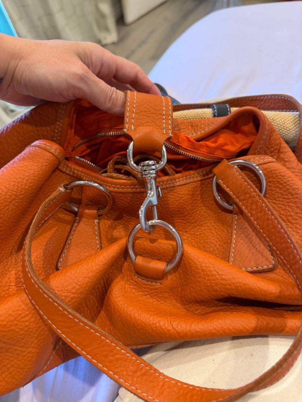 Miu Miu Orange Pebbled Leather Shoulder Bag with Silver Hardware - Picture 3 of 8